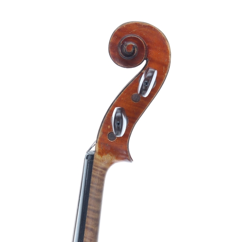 2434 - Good French violin circa 1900, unlabelled, the two piece back of faint medium curl with similar wood... 