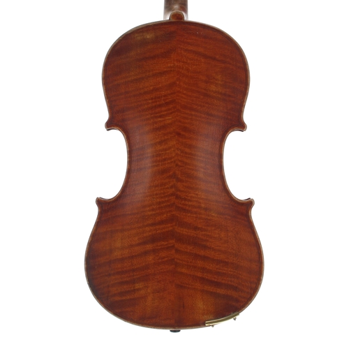 2437 - Violin by and labelled Carlo Storioni, Cremonensis, Faciebat, 1888, the two piece back of faint medi... 