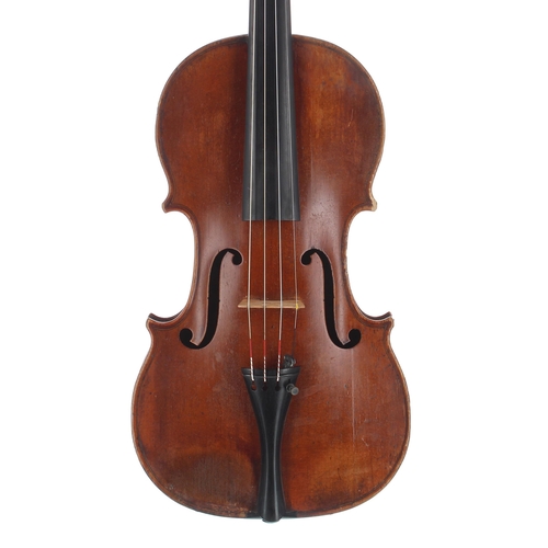 2445 - French violin branded D: Nicolas Aine, á la Ville de Cremonne to the inner back, the two piece back ... 