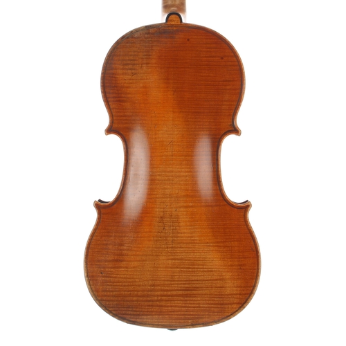 2445 - French violin branded D: Nicolas Aine, á la Ville de Cremonne to the inner back, the two piece back ... 