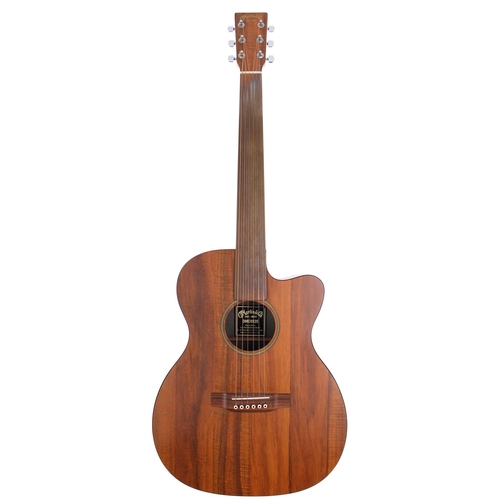 140 - 2008 C.F Martin OMCXK2E acoustic guitar, made in Mexico; Body: HPL koa; Neck: good, ply; Fingerboard... 