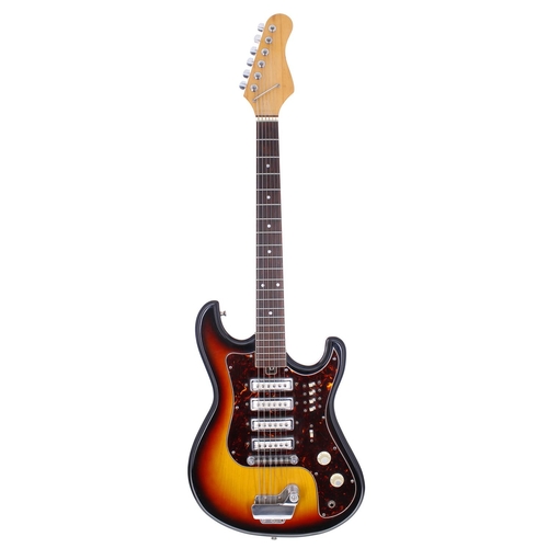 284 - 1960s Teisco solid body electric guitar, made in Japan; Body: three-tone sunburst, light marks but g... 