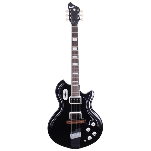 296 - 2017 Supro Coronado II electric guitar, made in China; Body: jet black finish; Neck: good; Fretboard... 