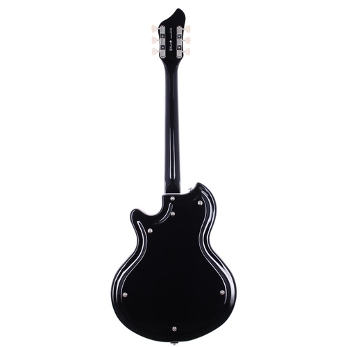 296 - 2017 Supro Coronado II electric guitar, made in China; Body: jet black finish; Neck: good; Fretboard... 