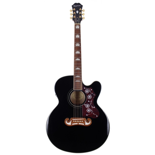 305 - 2019 Epiphone EJ-200 SCE/BK electro-acoustic guitar; Body: black finish; Neck: good; Fretboard: rose... 