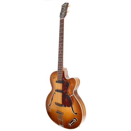 146 - 1959 Hofner 500/5 hollow body bass guitar, made in Germany; Body: brunette finish, light checking, l... 