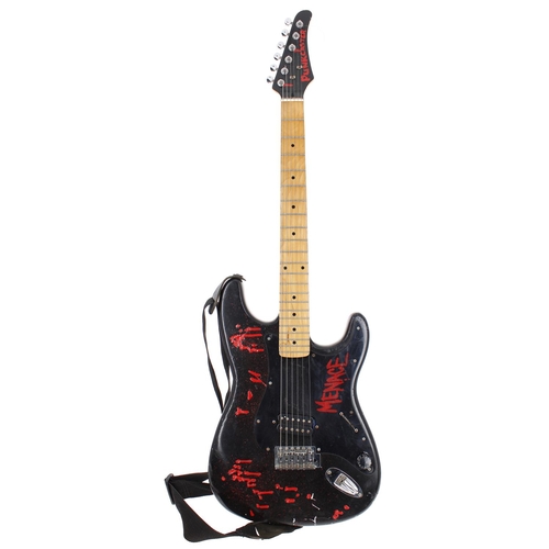 381 - Finn Panton (Menace) - Menace Punkcaster electric guitar; Body: black S Type body with custom black ... 