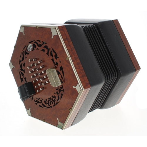 1570 - Fine Dutch English system baritone concertina with accordion reeds by and labelled Geuns-Wakker circ... 