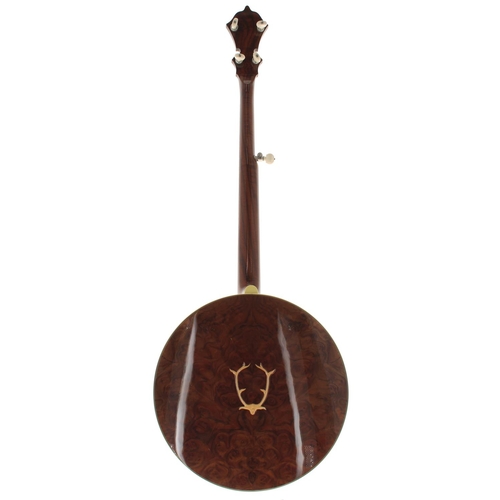 1586 - Fine Stelling Staghorn five string banjo, with painted serial no. 6196, stamped on the inside pot ri... 