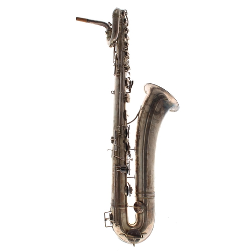 1808 - Good Selmer silver plated baritone saxophone, inscribed Henri Selmer Paris, 4 Place Dancourt Paris, ... 