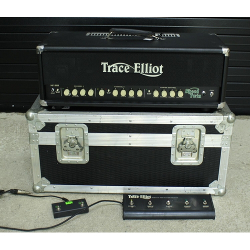 1102 - Trace Elliott Speed Twin 100 watt guitar amplifier head, with foot switches, within a heavy duty fli... 