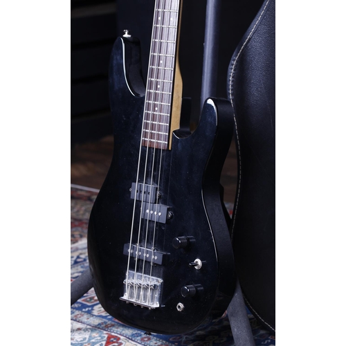 627 - 1990s Aria Pro II SLB-2/B bass guitar; Body: black finish, surface scratches and dings; Neck: maple;... 