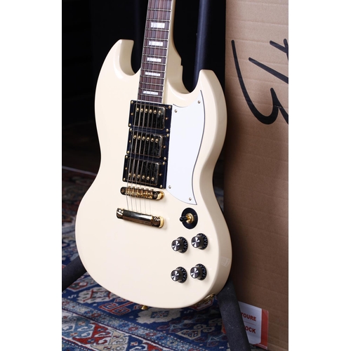 669 - Harley Benton DC-600 electric guitar, ivory white finish, within original shipping box (unused/B sto... 