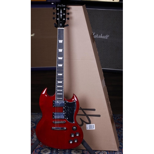 677 - Harley Benton DC-580 electric guitar, cherry finish (unused with original shipping box)... 