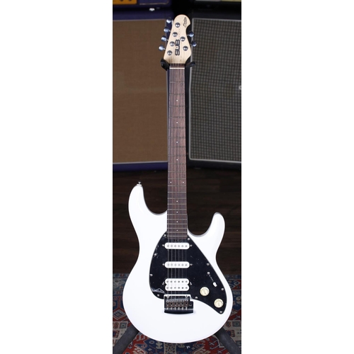 686 - Sterling by Music Man Sub Series Silo 3 Silhouette electric guitar; Body: white finish; Neck: maple;... 