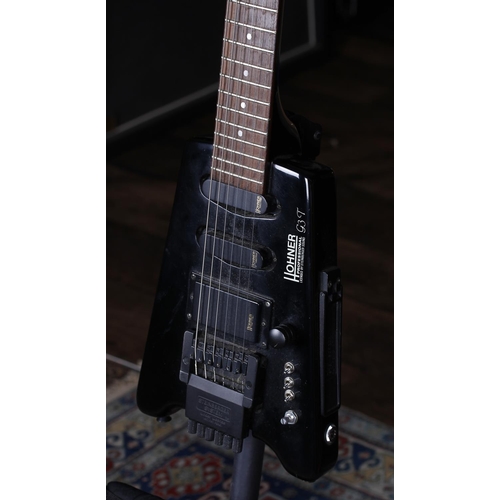 690 - Hohner Professional G3T headless electric guitar; Body: black finish, surface scratches and dings; N... 