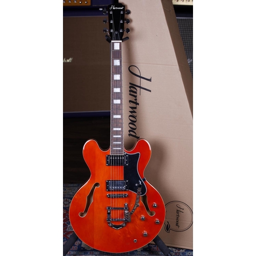 696 - Hartwood Revival semi-hollow body electric guitar; Body: orange finish; Neck: good; Fretboard: rosew... 