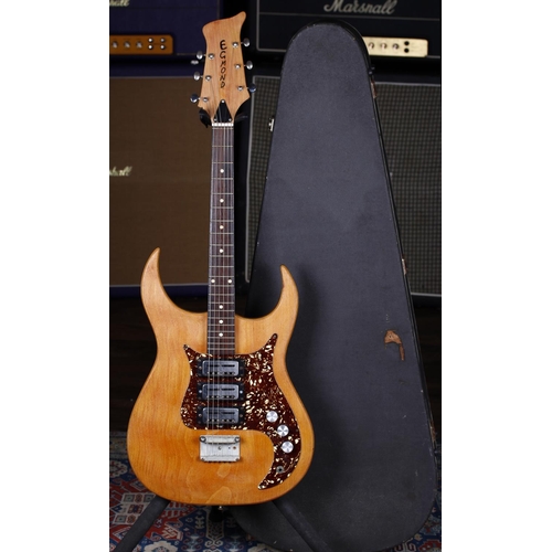 722 - 1960s Egmond solid body electric guitar, made in Holland; Body: natural stripped finish; Neck: maple... 