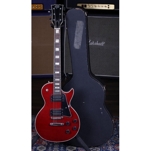 723 - 1980s Hondo II HD-742 electric guitar; Body: cherry red finish, surface scratches and dings; Neck: b... 