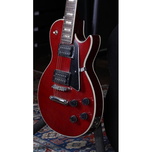 723 - 1980s Hondo II HD-742 electric guitar; Body: cherry red finish, surface scratches and dings; Neck: b... 