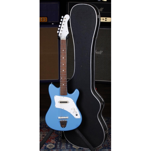 728 - 1960s Kent Polaris electric guitar; Body: blue refinish, minor dings; Neck: blue refinish; Fretboard... 