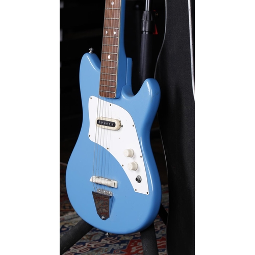 728 - 1960s Kent Polaris electric guitar; Body: blue refinish, minor dings; Neck: blue refinish; Fretboard... 