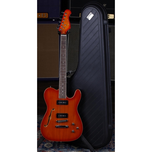 729 - Wesley T Type Thinline electric guitar; Body: orange burst finish; Neck: through neck, good; Fretboa... 