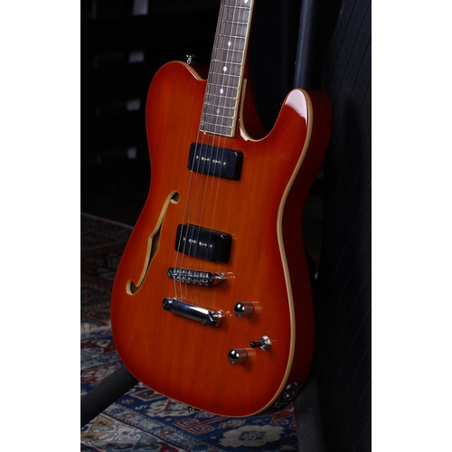 729 - Wesley T Type Thinline electric guitar; Body: orange burst finish; Neck: through neck, good; Fretboa... 