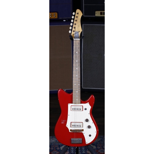 731 - 1960s Futurama II electric guitar; Body: red finish, lacquer checking and finish loss, large finish ... 