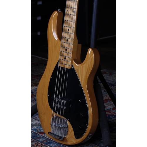 732 - OLP licensed by Ernie Ball five string bass guitar, made in China; Body: natural finish, a few light... 