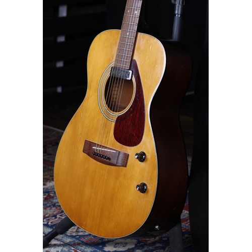 734 - 1970s Yamaha FG-110E acoustic guitar, made in Japan; Back and sides: mahogany, many scratches and di... 