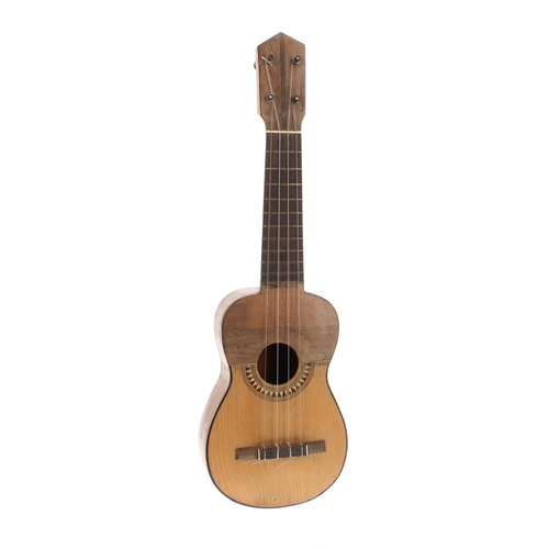 1610 - Contemporary ukulele labelled and bearing the maker's IZ logo, Model no: L.A03-2, soft case; also tw... 