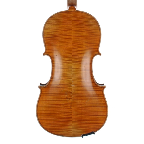 2461 - Good German viola of the E.R. Schmidt School, unlabelled, the two piece back of faint medium/fine cu... 