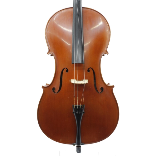 2512 - Contemporary Romanian violoncello labelled Maistru Luthier Luca Joan, Reghin-Romania, Fecit Anno 199... 