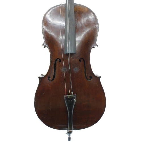 2513 - Interesting early 19th century violoncello, probably English and unlabelled, the two piece back of v... 