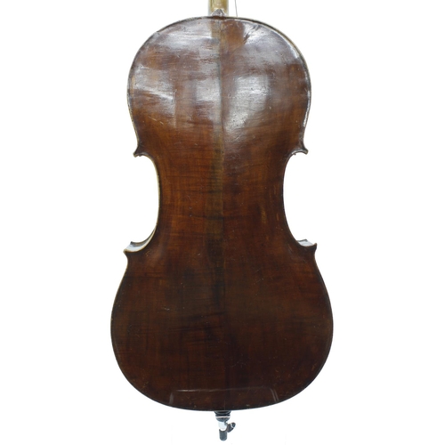 2513 - Interesting early 19th century violoncello, probably English and unlabelled, the two piece back of v... 