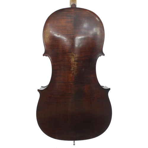 2521 - Interesting English violoncello of the Kennedy School circa 1800, unlabelled, the two piece back of ... 