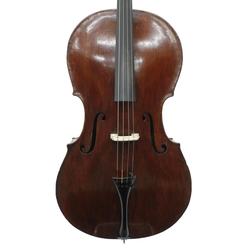 2522 - Interesting late 18th/early 19th century English violoncello, unlabelled, the two piece back of fain... 