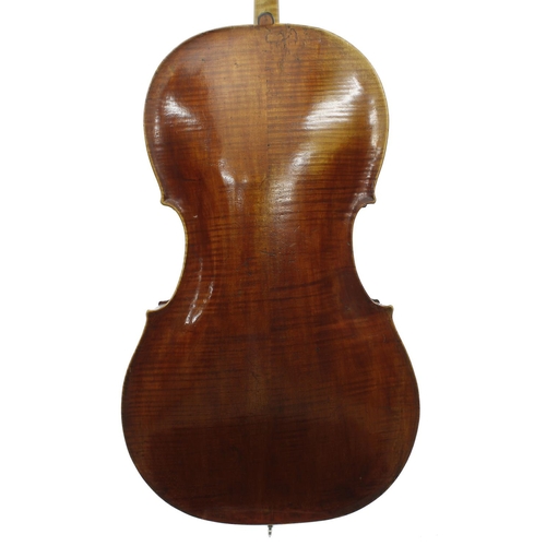 2522 - Interesting late 18th/early 19th century English violoncello, unlabelled, the two piece back of fain... 