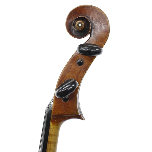 2522 - Interesting late 18th/early 19th century English violoncello, unlabelled, the two piece back of fain... 