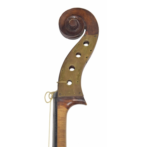 2526 - 19th century double bass, restored and in need of further restoration, length of back 39.5