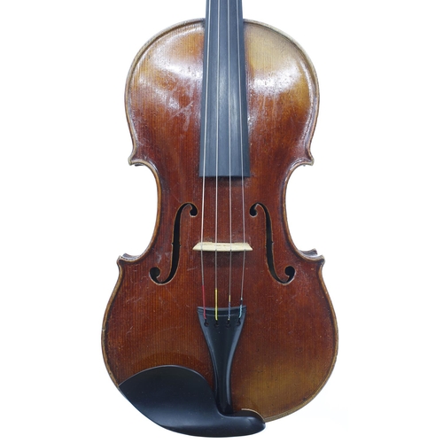 2462 - Good late 19th century Mittenwald viola, unlabelled, the one piece back of faint medium curl with si... 