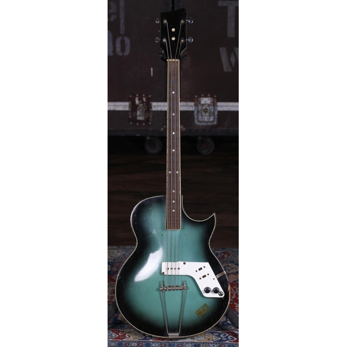 745 - 1960s Rosetti Bass 7 bass guitar, made in Holland; Body: green burst finish, lacquer checking, heavy... 