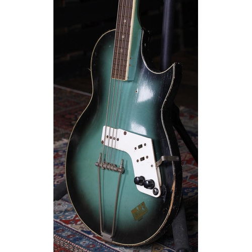 745 - 1960s Rosetti Bass 7 bass guitar, made in Holland; Body: green burst finish, lacquer checking, heavy... 