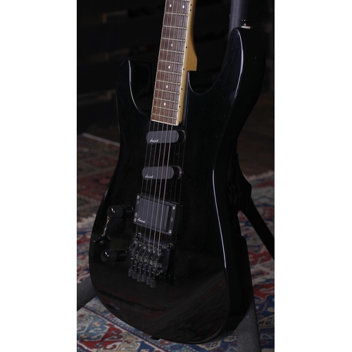 753 - Aria Pro II XR Series left-handed electric guitar, circa 1990; Body: black finish, a few scratches a... 