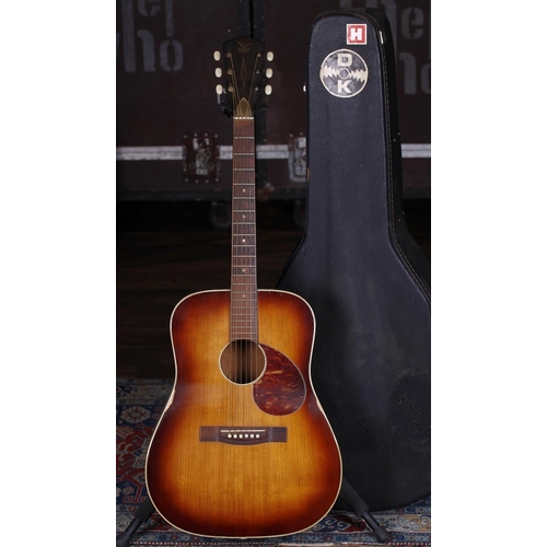 755 - 1970s Hawk acoustic guitar, made in Germany; Body: tobacco sunburst finish, lacquer checking, finish... 