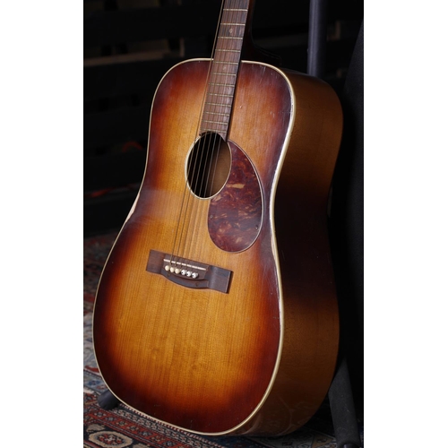 755 - 1970s Hawk acoustic guitar, made in Germany; Body: tobacco sunburst finish, lacquer checking, finish... 