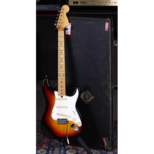 778 - Early 1970s Japanese made S Type electric guitar; Body: three-tone sunburst finish, scratches and di... 