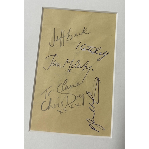 425 - The Yardbirds - autographed display, mounted below a picture of the band, signed by Jeff Beck, Keith... 