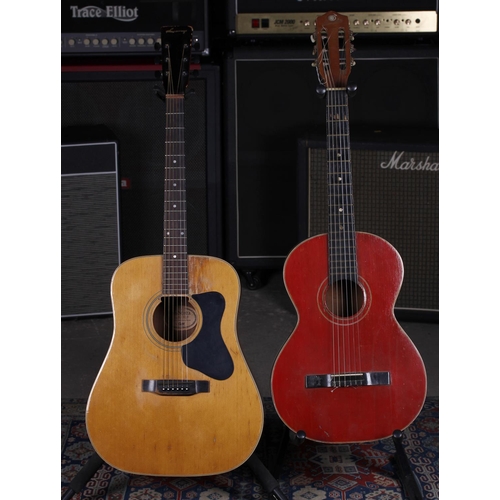 789 - Lorenzo Madeira A-30r acoustic guitar in need of some attention; together with a short scale nylon s... 